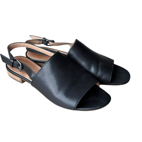 Madewell The Noelle Slingback Peep Toe Womens Black Leather Sandals Size 6 - Picture 3 of 9